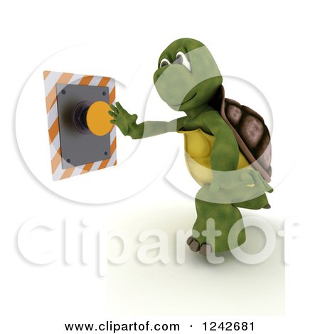 Clipart of a 3d Tortoise Pushing a Yellow Button - Royalty Free Illustration by KJ Pargeter