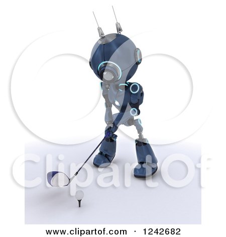 Clipart of a 3d Blue Android Robot Golfing 5 - Royalty Free Illustration by KJ Pargeter
