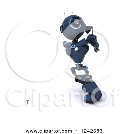 Clipart of a 3d Blue Android Robot Golfing 6 - Royalty Free Illustration by KJ Pargeter
