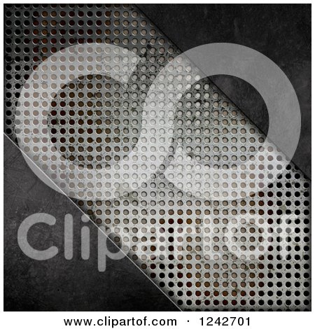 Clipart of a 3d Diagonal Panel of Perforated Metal on Scratched Steel - Royalty Free Illustration by KJ Pargeter