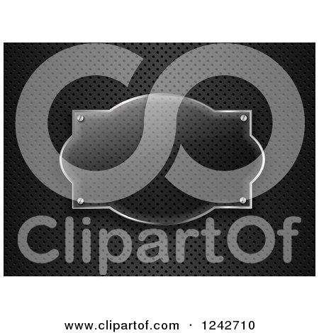 Clipart of a 3d Glass Plaque on Black Perforated Metal - Royalty Free Vector Illustration by KJ Pargeter