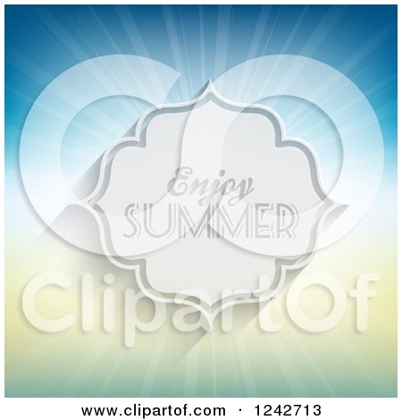 Clipart of Enjoy Summer Text over Rays on Gradient - Royalty Free Vector Illustration by KJ Pargeter