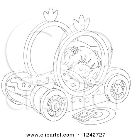 Clipart of a Black and White Girl Sleeping in a Carriage Bed - Royalty Free Vector Illustration by Alex Bannykh