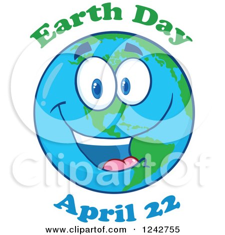 Clipart of a Happy Smiling Earth Day Globe Character with Text 2 - Royalty Free Vector Illustration by Hit Toon