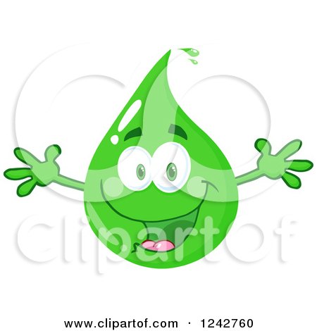 Clipart of a Welcoming Green Eco Water Drop Character - Royalty Free Vector Illustration by Hit Toon