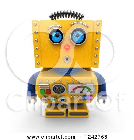 Clipart of a 3d Amazed Yellow Retro Robot Looking Upwards - Royalty Free Illustration by stockillustrations