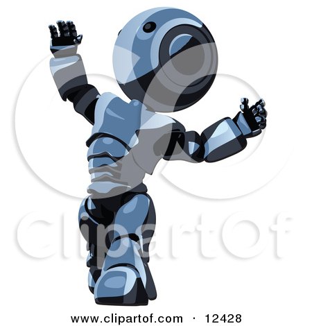 Blue Metal Robot Dancing or Looking Upwards at Heaven Clipart Illustration by Leo Blanchette