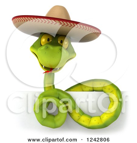 3d Green Mexican Snake Wearing a Sombrero Hat Posters, Art Prints by ...