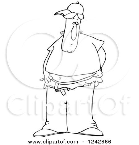 Clipart of a Black and White Young Man Trying to Pull His Saggy Pants up over His Boxers - Royalty Free Vector Illustration by djart