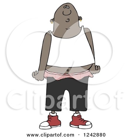 Clipart of a Black Gang Banger Man in Low Pants - Royalty Free Illustration by djart