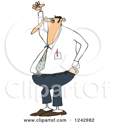 Clipart of a Mad Chubby Caucasian Businessman Shouting and Holding up a Fist - Royalty Free Vector Illustration by djart