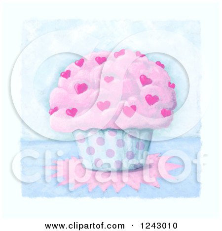 Clipart of a Painting of a Cupcake with Hearts and Polka Dots - Royalty Free Illustration by lineartestpilot