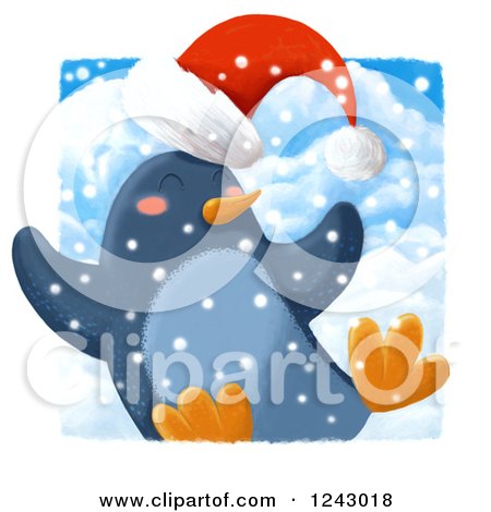 Clipart of a Jolly Christmas Penguin in the Snow - Royalty Free Illustration by lineartestpilot