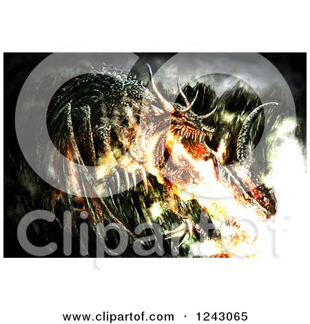 Clipart of a Painting of a Fire Breathing Dragon - Royalty Free Illustration by lineartestpilot