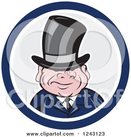 Clipart of a Chubby Short Man in a Top Hat and Suit in a Circle - Royalty Free Vector Illustration by patrimonio