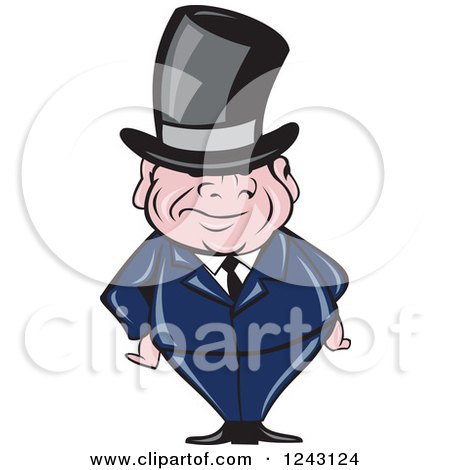Clipart of a Chubby Short Man in a Top Hat and Suit - Royalty Free Vector Illustration by patrimonio