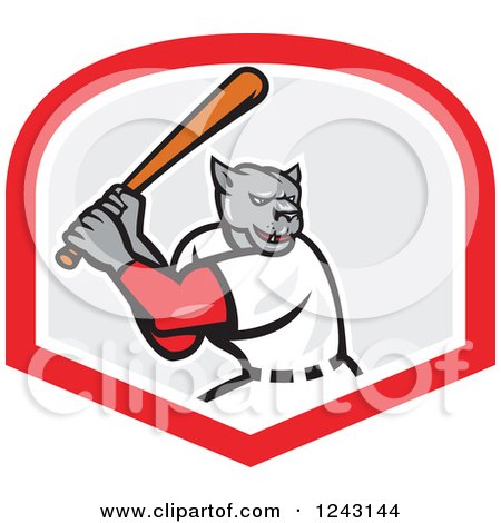 Clipart of a Cartoon Panther Baseball Player Batting in a Shield - Royalty Free Vector Illustration by patrimonio
