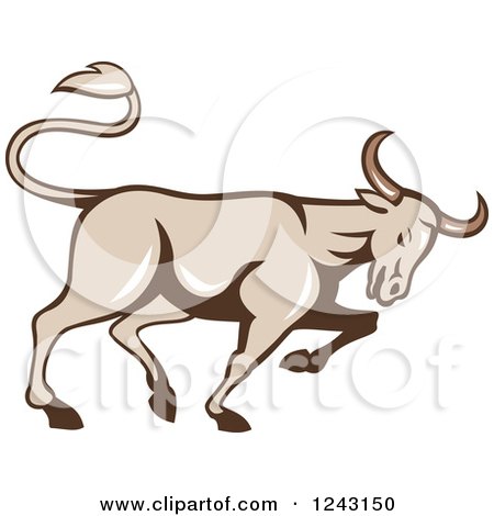 Clipart of a Profiled Bull Charging - Royalty Free Vector Illustration by patrimonio