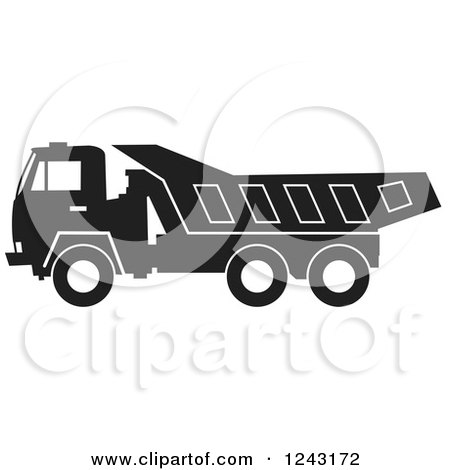 Clipart of a Black and White Dump Truck in Profile, with a White Outline - Royalty Free Vector Illustration by Johnny Sajem