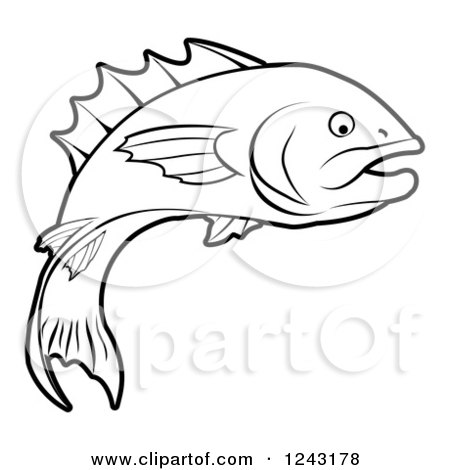 Clipart of a Black and White Fish in Profile - Royalty Free Vector Illustration by AtStockIllustration