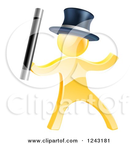Clipart of a 3d Gold Man Magician - Royalty Free Vector Illustration by AtStockIllustration