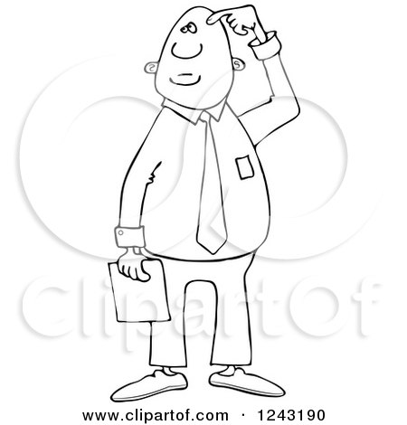 Clipart of a Black and White Confused Businessman Scratching His Head - Royalty Free Vector Illustration by djart