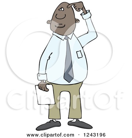 Clipart of a Confused African American Businessman Scratching His Head - Royalty Free Vector Illustration by djart