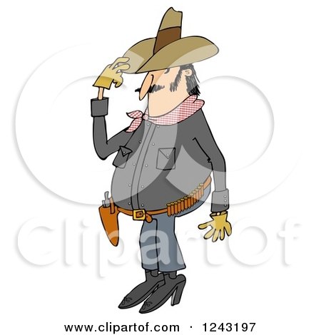 Clipart of a Chubby Cowboy Tipping His Hat - Royalty Free Illustration by djart