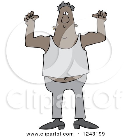 Clipart of a Chubby African American Man Flexing His Muscles - Royalty Free Vector Illustration by djart