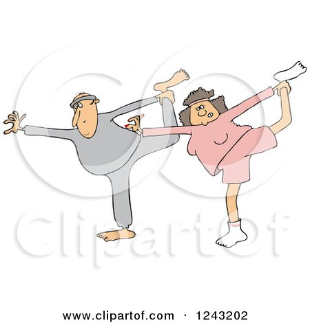 Clipart of a Chubby Caucasian Couple Stretching or Doing Yoga - Royalty Free Vector Illustration by djart