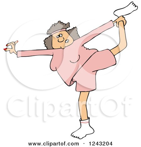 Clipart of a Chubby White Woman Stretching or Doing Yoga - Royalty Free Vector Illustration by djart