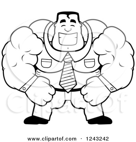 Clipart of a Black and White Brute Muscular Businessman Smiling - Royalty Free Vector Illustration by Cory Thoman