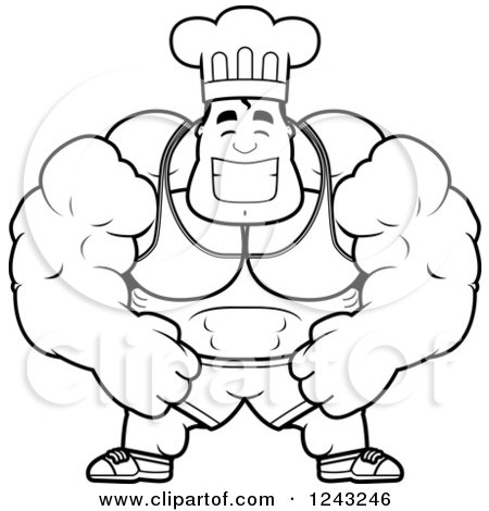 Clipart of a Black and White Brute Muscular Male Chef or Nutritionist - Royalty Free Vector Illustration by Cory Thoman