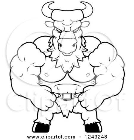 Clipart of a Black and White Muscular Brute Minotaur - Royalty Free Vector Illustration by Cory Thoman