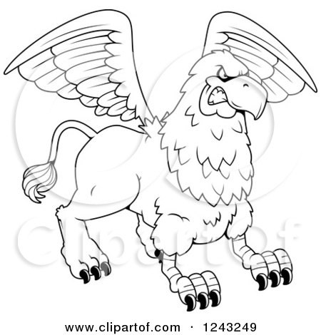 Clipart of a Black and White Aggressive Griffin - Royalty Free Vector Illustration by Cory Thoman