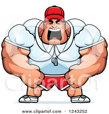 Clipart of a Brute Muscular Male Sports Coach Yelling - Royalty Free Vector Illustration by Cory Thoman