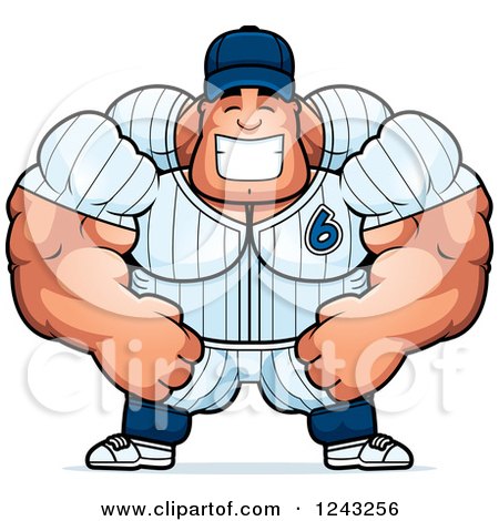 Clipart of a Brute Muscular Baseball Player Man Grinning - Royalty Free Vector Illustration by Cory Thoman