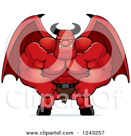 Clipart of a Red Brute Muscular Winged Demon - Royalty Free Vector Illustration by Cory Thoman