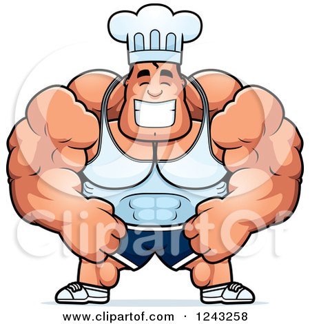 Clipart of a Caucasian Brute Muscular Male Chef or Nutritionist - Royalty Free Vector Illustration by Cory Thoman