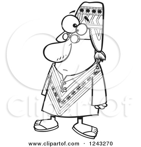 Clipart of a Black and White Cartoon Peruvian Man - Royalty Free Vector Illustration by toonaday