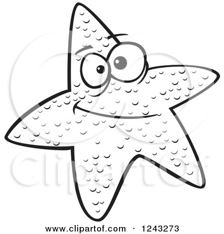 Clipart of a Black and White Cartoon Skeptical Starfish - Royalty Free Vector Illustration by toonaday