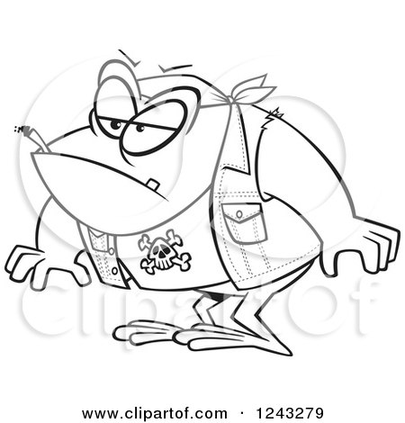 Clipart of a Black and White Cartoon Bad Toad - Royalty Free Vector Illustration by toonaday