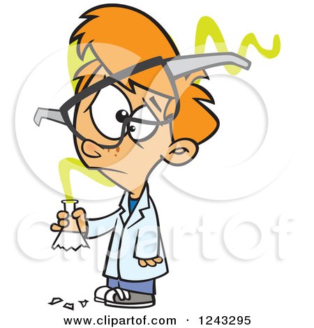 Clipart of a Cartoon Caucasian Boy Scientist with an Experiment Gone Bad - Royalty Free Vector Illustration by toonaday