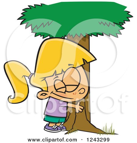 Clipart of a Cartoon Caucasian Girl Hugging a Tree - Royalty Free Vector Illustration by toonaday