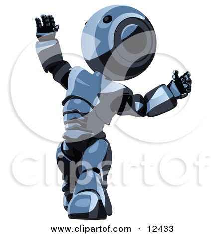 Blue Metal Robot Clipart Dancing or Looking Up at Heaven Illustration by Leo Blanchette