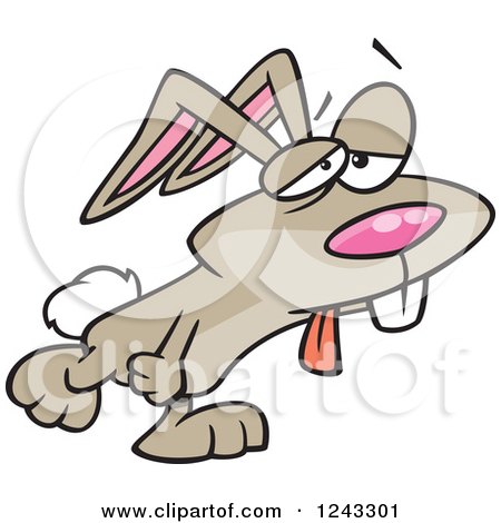 Clipart of a Cartoon Tired Easter Bunny Rabbit - Royalty Free Vector Illustration by toonaday