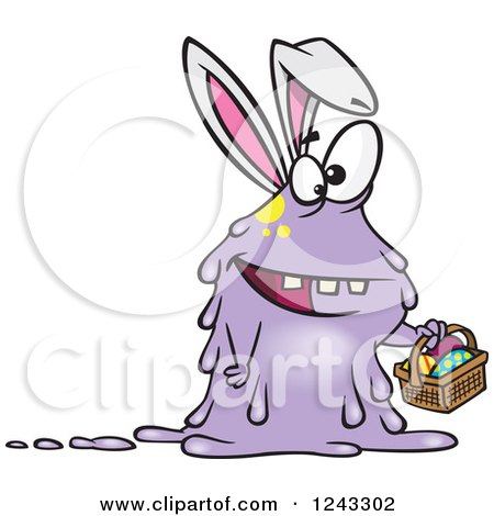 Clipart of a Cartoon Monster Easter Bunny Rabbit Holding a Basket - Royalty Free Vector Illustration by toonaday