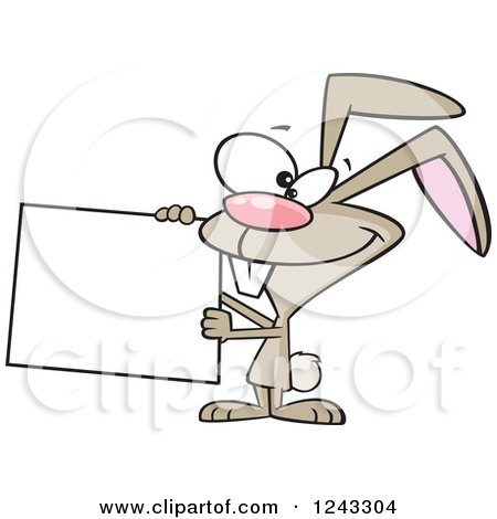 Clipart of a Cartoon Brown Easter Bunny Rabbit Holding a Sign - Royalty Free Vector Illustration by toonaday