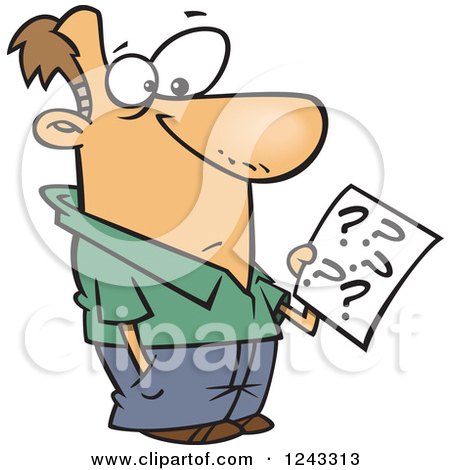 Clipart of a Cartoon Caucasian Man Holding a Questionaire - Royalty Free Vector Illustration by toonaday