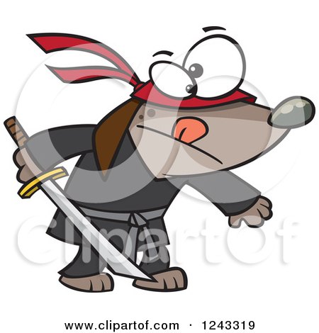 Clipart of a Cartoon Ninja Dog Holding a Sword - Royalty Free Vector Illustration by toonaday